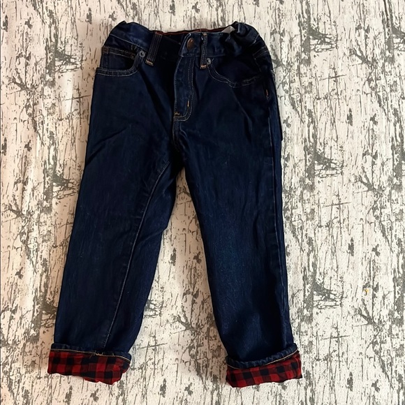 Dark Blue Cuffed Jeans with Elastic Waistband and Straight-Leg Fit - Picture 1 of 3